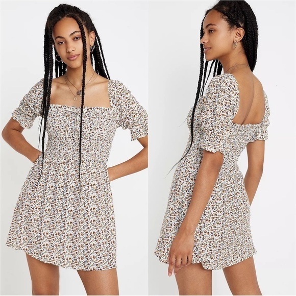 Faithfull The Brand Dress Beldhi Floral Mini Puff Sleeves Fit and Flare S - Picture 1 of 12